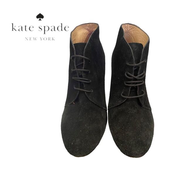 Kate Spade New York Women's Black Suede Leather Tie Ankle Boots Booties 5.5 - Picture 4 of 5